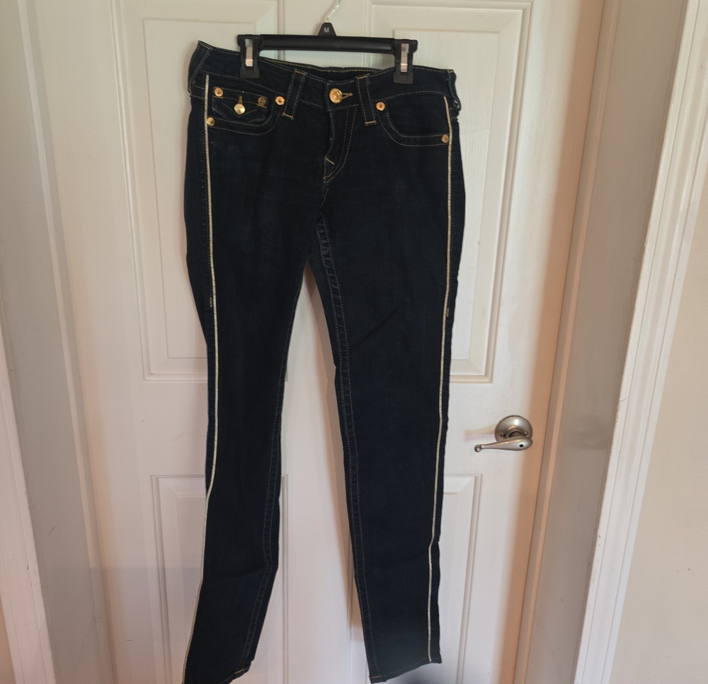 True Religion Black Skinny Jeans with White Side Stripe